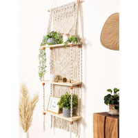 Induslyfe Macrame Wall Hanging Shelf 3 Tier Boho Wall Plant Hanger Shelves, Handmade Of Woven Rope Boho Shelves Organizer For Living Room Bathroom Home Storage Floating Plant Rack Bohemian D  Cor