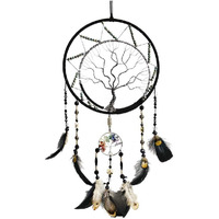7 Chakras Tree Of Life Dream Catcher Wall Decor With Rainbow Healing Crystal Stone Handmade Black Feather Dreamcatchers Wall Hanging Ornaments For Bedroom Home Decor Blessing Gift Wedding Party