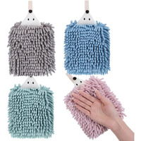 Kinlop 4 Pcs Chenille Hand Towels With Loop Cute Hedgehog Microfiber Hand Towels Absorbent Small Hanging Chenille Hand Towel For Drying Hand Bath Kitchen Washstand (Pink, Green, Blue, Gray)