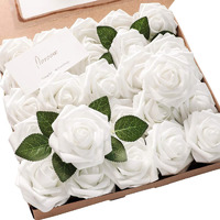 Floroom Artificial Flowers 25Pcs Real Looking White Foam Fake Roses With Stems For Diy Wedding Bouquets Bridal Shower Centerpieces Floral Arrangements Party Tables Home Decorations