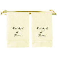 Liberty21 Embroidered Hand Towels With Inspirational Message: Thankful & Blessed (2 Hand Towels) For Bathroom, Kitchen Or Spa. (Cream)