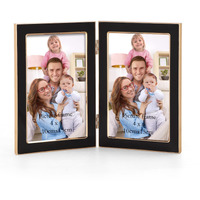 Giftgarden 4X6 Double Picture Frame Black With Tempered Glass Display 4 By 6 Photo, Metal Hinged Folding Frame For Tabletop Or Wall