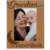 Kate Posh Grandson I Love You To The Moon And Back Engraved Wood Picture Frame, Grandma Grandpa Gifts, Christmas, Birthday, Mother's Day, Father's Day (4X6 Vertical)