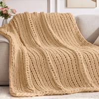 Negwoo Chunky Knit Throw Blanket, 30''*40'' Knitted Throw Blankets For Bed Couch, Handmade Thick Beige Crochet Blanket Thich Blanket For Kids, Machine Washable Cute Comfy Blanket For Home Decor