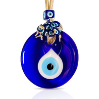 Bcs Blue Evil Eye Decor Home Wall Hanging 4"" Glass Handmade Turkish Nazar Amulet Good Luck And Protection Charm