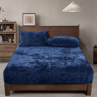 Phf Truly Velvet Fitted Sheet Full Size, 1 Pack Luxury Super Soft Cozy Comfy Fleece Bottom With 15"" Deep Pocket, Suitable For Fall Winter And Spring, No Pillowcases, Navy Blue