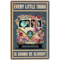 Jocasa Vintage Hippie Metal Poster Every Little Thing Is Gonna Be Alright Sign Room Decor-Retro Hippie Wall Decor Aluminum Metal Tin Sign For Home Office Bedroom Wall Decor, Signs Gift,12''X 8''