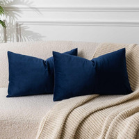Juspurbet Navy Blue Lumbar Velvet Throw Pillow Covers 14X24 Inch Set Of 2 For Living Room Couch Sofa Bedroom Decorative Rectangle Solid Soft Cushion Cases With Invisible Zipper