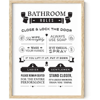 Haus And Hues Funny Bathroom Decor & Bathroom Signs - Funny Bathroom Wall Art & Bathroom Decor Signs, Funny Bathroom Signs, Funny Bathroom Art, Toilet Rules Wall Decor (Beige Frame, 12X16)