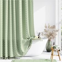 Dynamene Stall Fabric Shower Curtain, 54X78 Inch Boho Tufted Chevron Striped Shower Curtains For Bathroom, Minimalist Heavy Duty Cloth Shower Curtain Set With 10 Hooks, Machine Washable, Sage Green