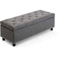 Belleze 47 Inch Storage Ottoman, Tufted Ottoman Faux Leather Storage Bench With Safety Close Hinge, Ottoman With Storage For Living Room, Entryway, Hallway, Foot Rest, Support 300Lbs - Rustic Gray
