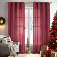 Melodieux Burgundy Semi Sheer Curtains 84 Inches Long For Small Windows Living Room Bedroom Linen Look Rustic Grommet Voile Drapes, 42 X 84 Inch (2 Panels)