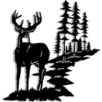 Moxweyeni Metal Deer Wall Art Forest Deer Wall Decor Metal Tree Wall Art Metal Deer Decor Rustic Forest Hunting Sign For Living Room Bedroom Bathroom Indoor Outdoor, 11.8 X 7.9 Inch(Black)