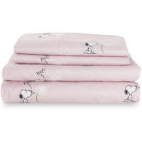 Berkshire Blanket Peanuts Kids Sheet Set Queen Size - 4 Pieces,Cute Character Snoopy Printed Soft Microfiber Bed Sheets,Peanuts Make A Wish Spring Pink