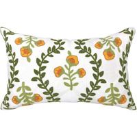 Alysheer Flower Embroidered Summer Decorative Lumbar Throw Pillow Cover 12""X 20"", Farmhouse Cottage Orange Floral Green Leaves Patterned Cotton Canvas Cushion Case For Sofa Couch Bed Living Room