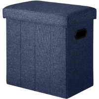 Cosyland Ottoman With Storage Collapsible Fabric Ottoman Footrest Foot Stool Ottoman For Room Small Slim Tall Folding Ottoman Furniture With Handles Lid Toy Chest Linen Gray 16.5X16.5X10.6In Navy