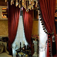 Luxury Curtain For Living Room Blackout Velvet 2 Panels Curtains Set Luxury Tassel Bedroom Curtains (Burgundy, (100W  96L)  2)