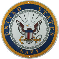 Tags America United States Navy Logo Metal Sign, 12 Inch Round Embossed Aluminum Emblem, Us Military Service Branch Wall Decor