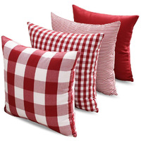 Carrie Home Red Plaid Decorative Throw Pillow Covers 20X20 Set Of 4, Burgundy Red And White Christmas Couch Pillows 20 X 20, Red Buffalo Checkered Living Room Decor Pillows Also For Front Porch