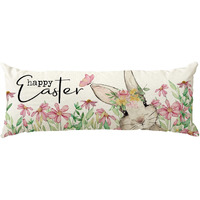 Avoin Colorlife Easter Floral Garland Bunny Long Lumbar Throw Pillow Cover, 14 X 36 Inch Spring Rabbit Long Body Pillow Case For Bed Sofa Bench