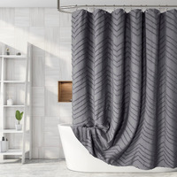 Extra Long Grey Boho Shower Curtain 84 Inch Grey Tufted Chevron Striped Fabric Shower Curtains For Bathroom Modern Shabby Chic Waterproof Cloth Shower Curtain Set With Hooks, Grey