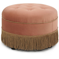 Jennifer Taylor Home Yolanda Upholstered Round Accent Ottoman, Peach Orange Velvet With Gold Trim