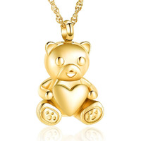 Cremation Jewelry Urn Nekclaces For Ashes For Women Gilrs Teddy Bear Keepsake Memorial Necklace For Human Pet Baby Ashes
