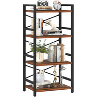 Yoobure 4 Tier Bookshelf - Small Book Shelf Industrial Bookcase, Narrow Book Case Book Storage Organizer For Cd/Movie/Book, Bookshelves For Bedroom Office Living Room Berry Brown