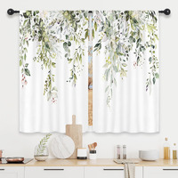 Riyidecor Sage Green Eucalyptus Leaves Kitchen Curtains Plants Flower Spring Floral Botanical Pattern Cafe Curtains For Bathroom Bedroom Living Room Rod Pocket Treatment Fabric 2 Panels 27.5Wx39H Inch