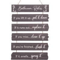 Ubtkey Bathroom Rules Grey Bathroom Wall Decor, Wooden Bathroom Decor Wall Art Funny Bathroom Signs Pictures Decor Hanging For Farmhouse Toilet Guest Grey Bathroom Accessories, 11.8 X 17.5 Inch
