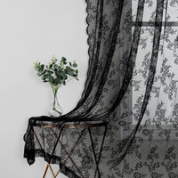 Urban Lotus Floral Lace Sheer Curtains Black For Nursery 55 X 63-Inch Elegant Floral Rose Knitted Embroidery Curtains Light Weight Rod Pocket Tulle Voile Window Treatment Sets For Kitchen, 2 Panels