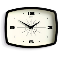 Jones Clocks Movie Retro Wall Clock - Square Clock - Rectangular Clock - Kitchen Clock - Office Clock - Retro Clock - Designer Clock - Colourful Case - Arabic Numerals (Black)