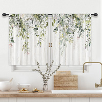Riyidecor Short Curtains 24 Inch Length For Small Windows 2 Panel Sage Green Eucalyptus Leaves Plants Botanical Kitchen Curtains Rod Pocket Bedroom Living Room Treatment Fabric 2 Panels 26Wx24H Inch