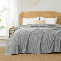 Bedelite Fleece Blanket, Large Queen Blanket For Bed, 3D Jacquard Decorative Grey Fuzzy Blanket, Soft And Cozy Warm Plush Fluffy Blanket All Seasons Suitable, 90X90Inches
