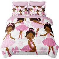 Sirdo Black Girl Magic Comforter Set Twin Size Pink Princess Bedding Sets Ballet Girls Bedroom Set Afro Black Melanin Bed Set With Sheets