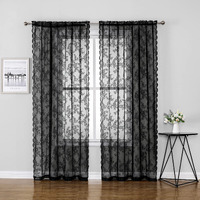 Black Lace Curtains For Bedroom Living Room 55 X 84-Inch Long Vintage Floral Embroidered Sheer Voile Window Sets Durable Rose Lace Fabric Rod Pocket Curtain Drapes For Garden Balcony, 2 Panels