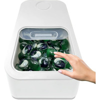 Skywin Laundry Pod Container With Slide Lid (White) - 15   X8.7   X4.5   - Holds 11 Pounds, Fits 2 Bottles Of Laundry Detergent Or 120-150 Pods, Organization For Detergent, Dishwasher Pods Storage