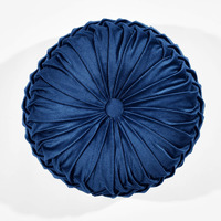 Lush Decor Round Pleated Soft Velvet Decorative Throw Pillow, 1 Count, 15"" Diameter, Navy - Blue Plush Round Pillow, Seat Cushion, Decorative Pillows For Bed, Couch, Or Chair