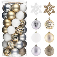 Valery Madelyn Christmas Tree Decorations Ornament Set For Fall Halloween Decor, 50Ct White And Gold Shatterproof Christmas Ball Ornaments Bulk, 2.36 Inches Hanging Decor For Xmas Holiday Party