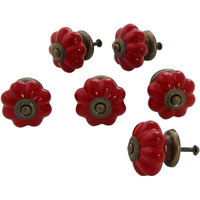 Ceramic Scallop Knob Red Set Of 6