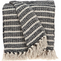 Homeroots Cotton Black And Beige Striped Woven Handloom Throw Blanket