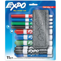 Expo Dry Erase Markers Set, Mixed Tip White Board Markers With White Board Eraser, Assorted Colors, 11 Count