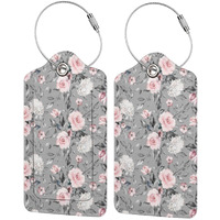 Blocit 2 Pack Pu Luggage Tag For Suitcase Cute Unique Leather Suitcase Tags Identifiers With Privacy Name Id Label And Metal Loop For Baggage Handbag School Bag Backpack (Gray Pink Roses Flower)