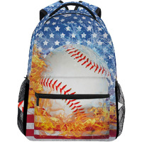 Zoeo Blue Baseball Bookbags Chic 3Th 4Th 5Th Grade School Backpacks Travel Laptop Daypack Bag Purse For Girls Boys Teens