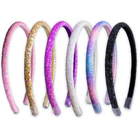 Frog Sac 6 Headbands For Girls - Thin Glitter Toddler Hair Accessories, Little Girl Rainbow Hair Bands, Kids Fashion Head Band Pack, Cute Sparkle Headband Accessory Set