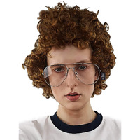 Allaura Napoleon Pedro Brown Afro Nerd Wig + Glasses Costume Set Geek Costume Wigs For Mens Adult Halloween Party 80S | Dynamite Wig Nerd Wig - Vote Pedro Wig Hilarious Halloween Costumes