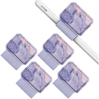 Fintie 4 Pack Pen Loop Holder For Apple Pencil Pro, Apple Pencil (Usb-C) & Apple Pencil (1St / 2Nd Gen) And Stylus Pens, Elastic Adhesive Leather Pen Sleeve Attached To Cases, Lilac Marble