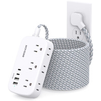 Extension Cord 25 Ft, Flat Plug Power Strip With 6 Outlets With 4 Usb Ports(2 Usb C), Wall Mount Charging Station, No Surge Protector For Home Office College Dorm Room Travel Essentials
