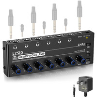 Lzsig Headphone Amplifier 6 Channel Metal Stereo Audio Amplifier,Mini Earphone Splitter With Power Adapter,1/4"" & 1/8"" Trs Headphones Output And Trs Audio Input For Sound Mixer,Dc 12V