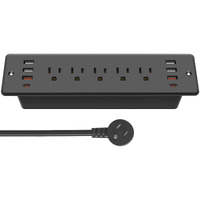 Cccei Recessed Power Strip Surge Protector With 5 Outlets, Usb 3.0 Usb-A And 45W Usb-C Ports, Built In Furniture Desk Hidden Outlet, With 6 Ft 45 Degree Flat Plug Extension Cord.